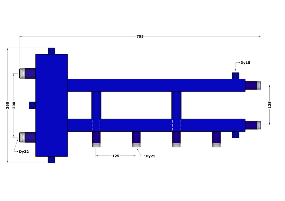 Коллектор с гидрострелкой DGB32-U2+1.25.125, до 70 кВт, подача-обратка 1 1/4
