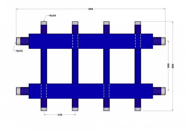 Коллектор DB40-U2+2+1.25.125, до 100 кВт, подача-обратка 1 1/2", потребители 1"