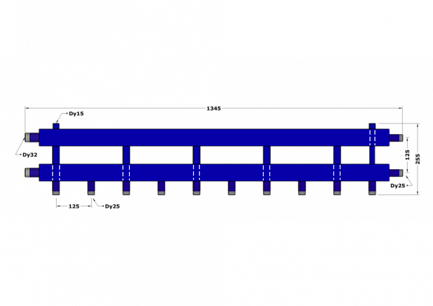 Коллектор DB32-U5+1.25.125, до 70 кВт, подача-обратка 1 1/4", потребители 1"