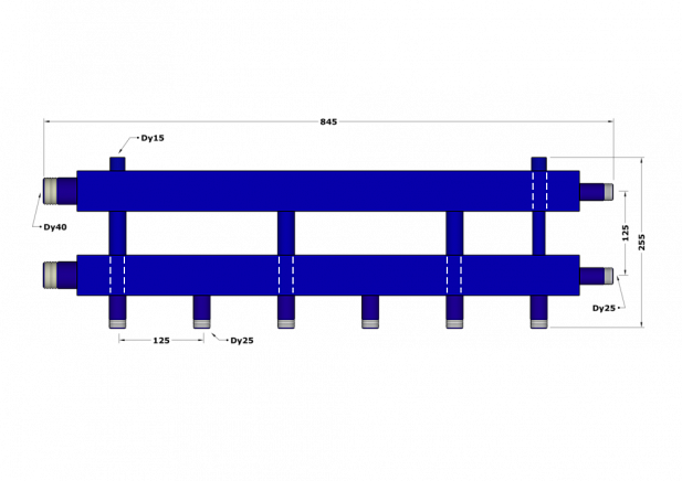 Коллектор DB40-U3+1.25.125, до 100 кВт, подача-обратка 1 1/2", потребители 1"