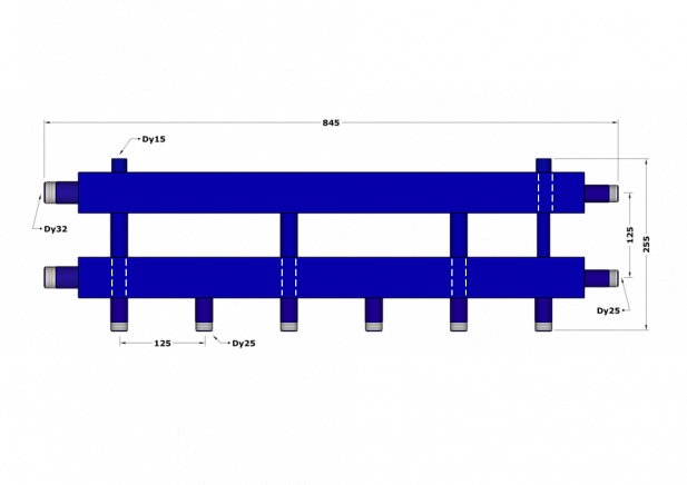 Коллектор DB32-U3+1.25.125, до 70 кВт, подача-обратка 1 1/4", потребители 1"