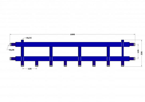 Коллектор DB25-U4+1.25.125, до 40 кВт, подача-обратка 1 ", потребители 1"