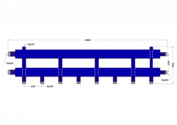 Коллектор DB32-U4+1.25.125, до 70 кВт, подача-обратка 1 1/4", потребители 1"