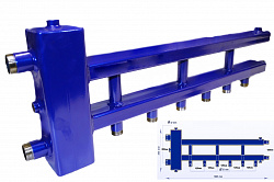 Коллектор с гидрострелкой DGB32-U3+1.25.125, до 70 кВт, подача-обратка 1 1/4", потребители 1"