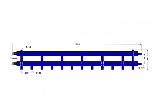 Коллектор DB32-U6+1.25.125, до 70 кВт, подача-обратка 1 1/4", потребители 1"