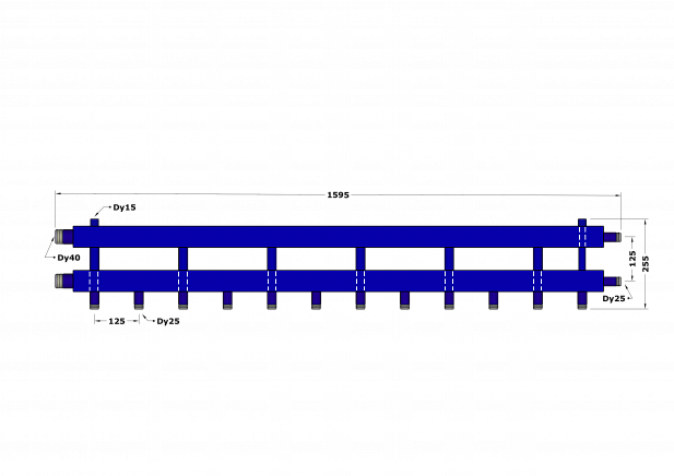 Коллектор DB40-U6+1.25.125, до 100 кВт, подача-обратка 1 1/2", потребители 1"